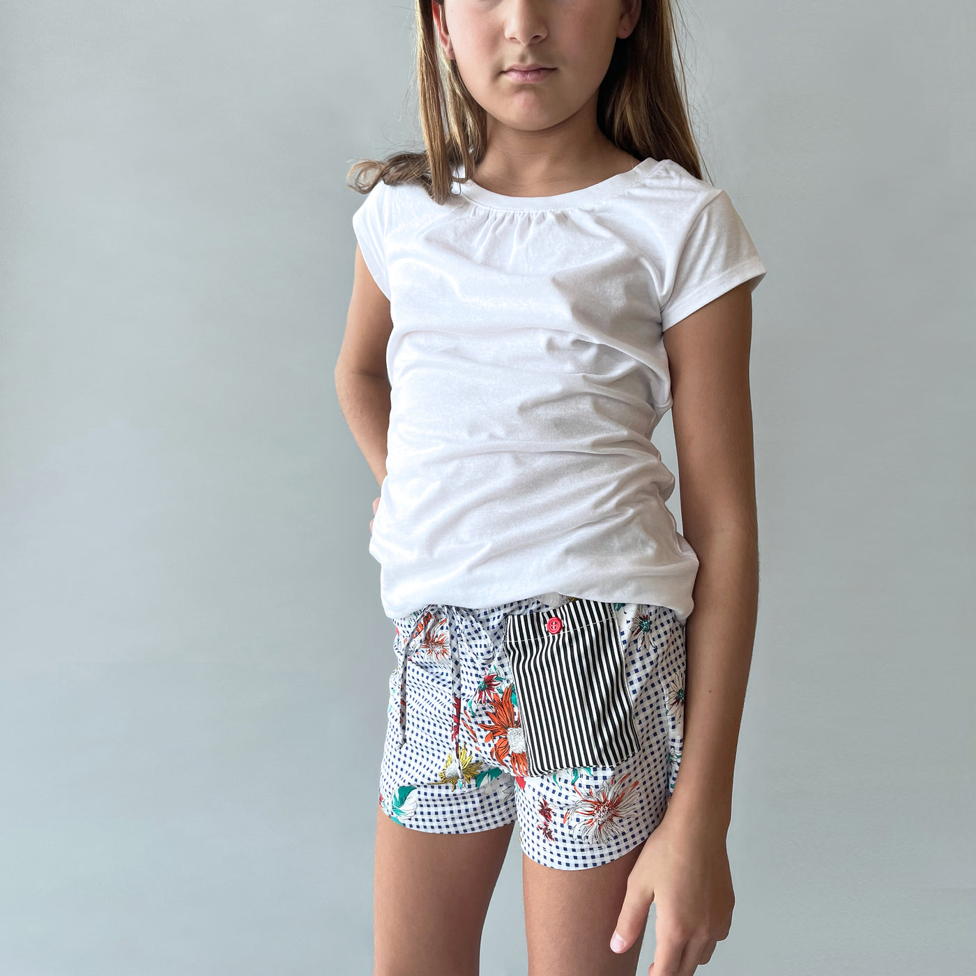 Kids diabetes sleep short with insulin pump holder. Pocket fits both Tandem and Medtronic insulin pumps.